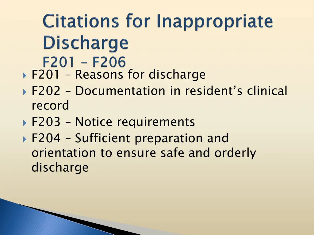 f201 reasons for discharge f202 documentation