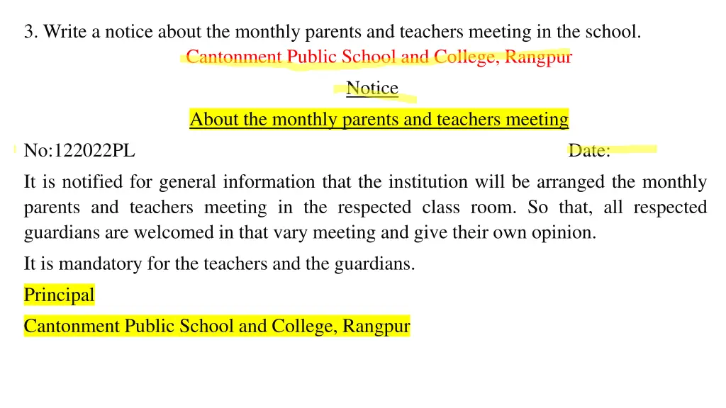 3 write a notice about the monthly parents