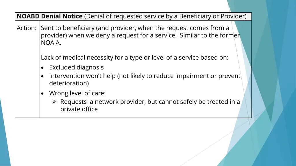 noabd denial notice denial of requested service