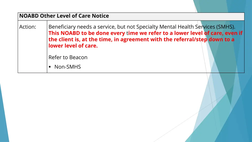 noabd other level of care notice