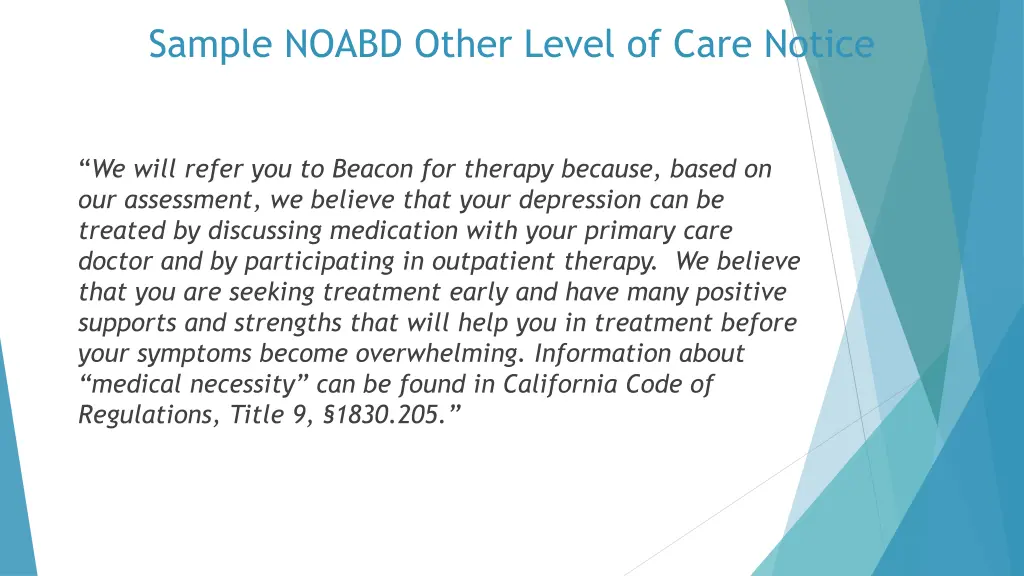 sample noabd other level of care notice