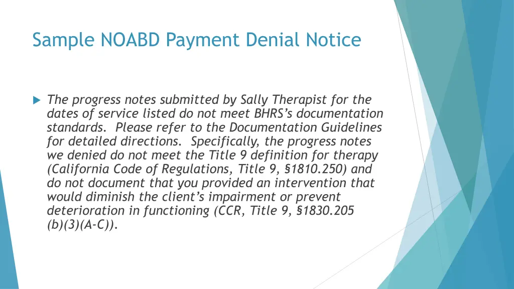 sample noabd payment denial notice