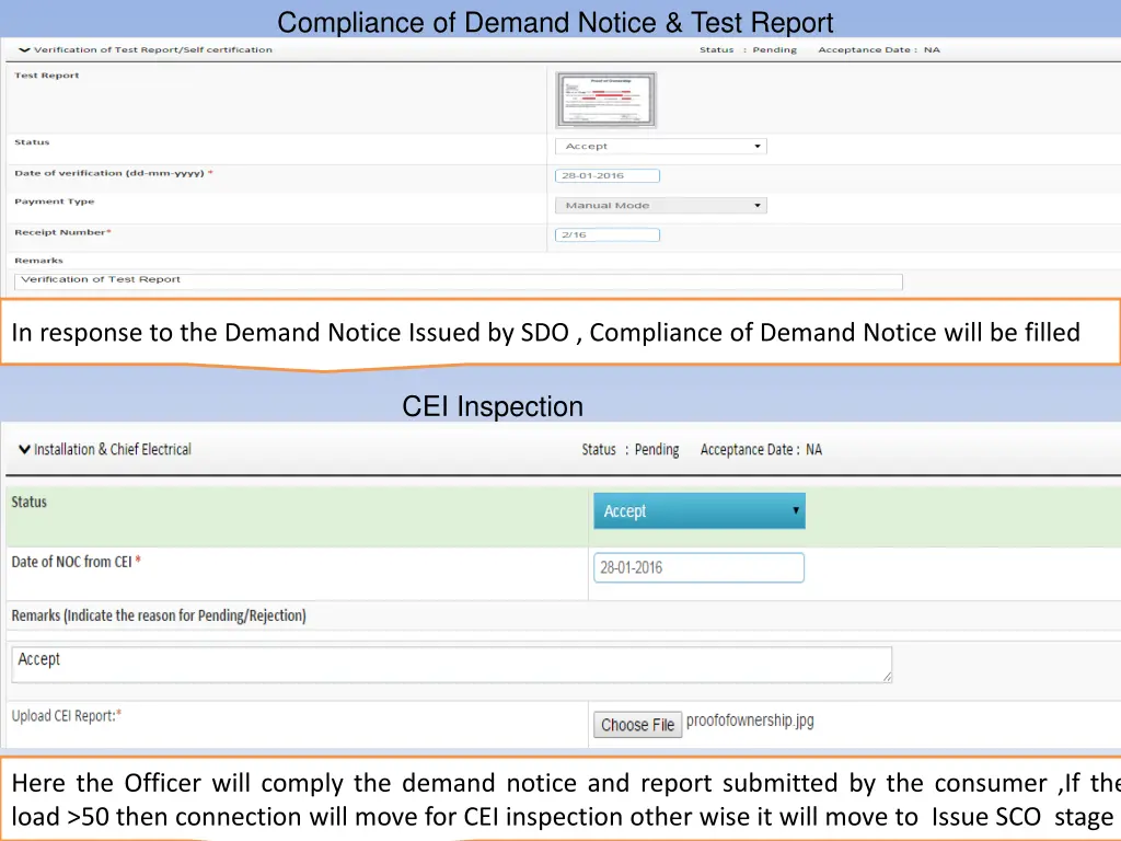 compliance of demand notice test report