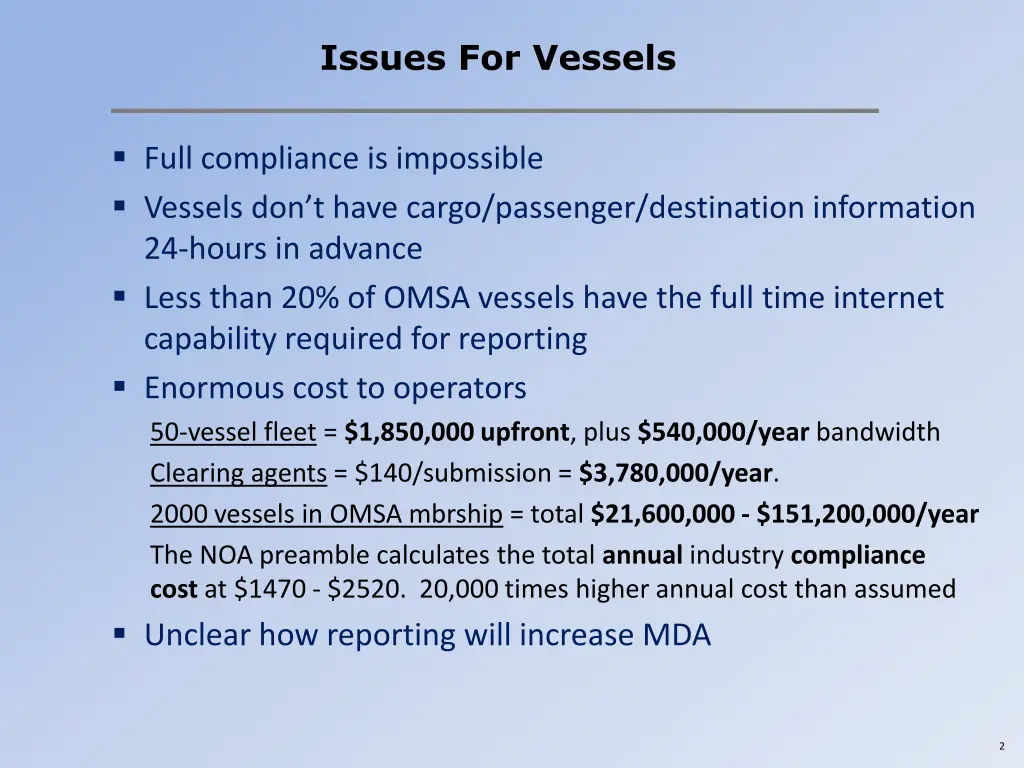 issues for vessels