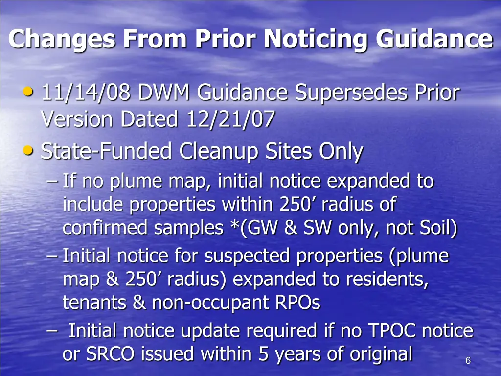 changes from prior noticing guidance