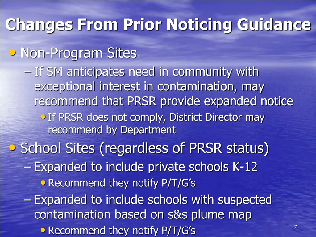 changes from prior noticing guidance non program