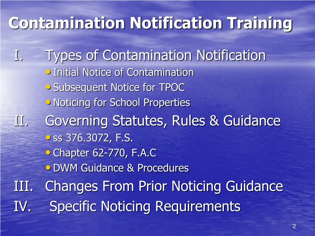 contamination notification training