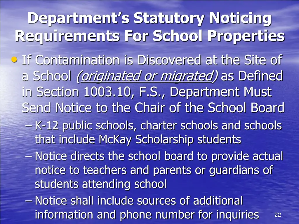 department s statutory noticing requirements