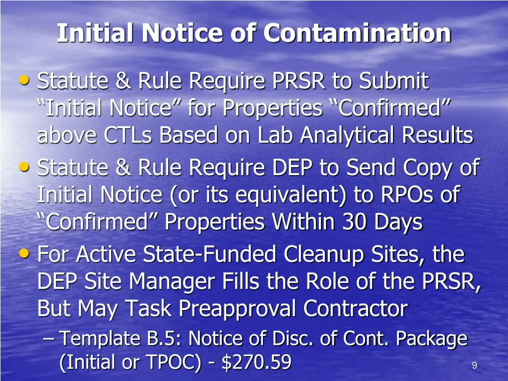 initial notice of contamination