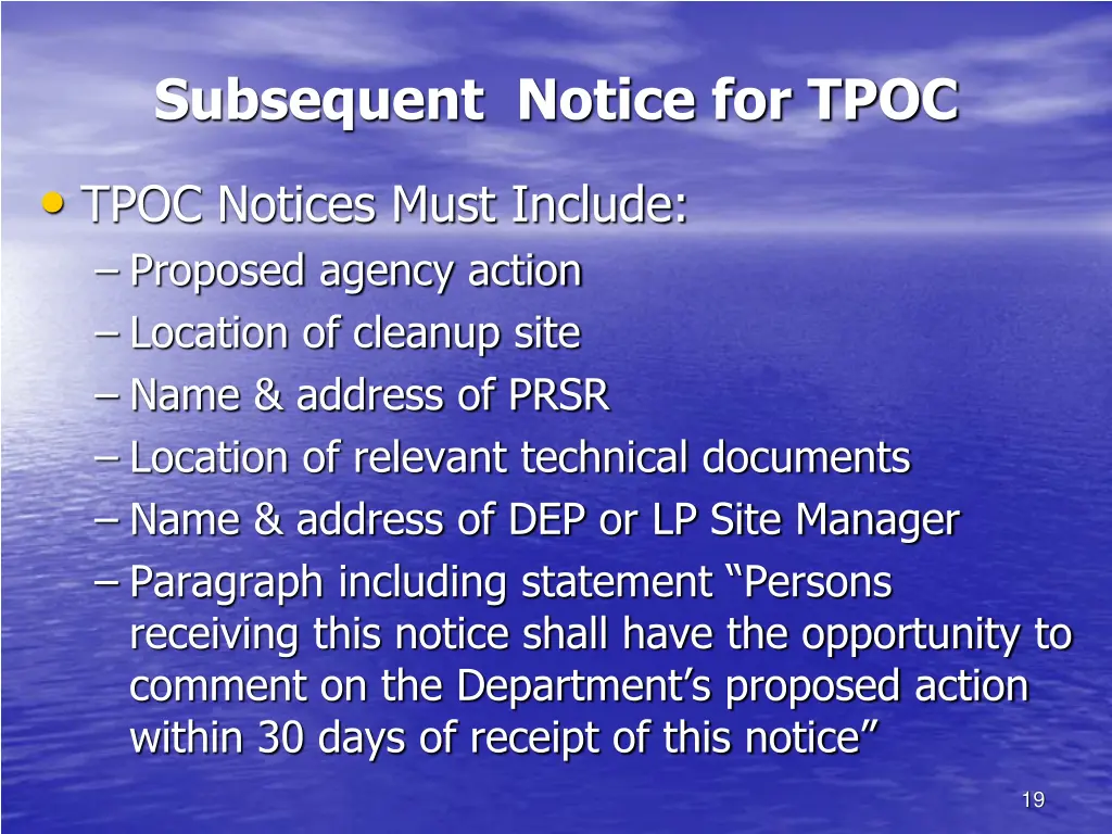 subsequent notice for tpoc 1