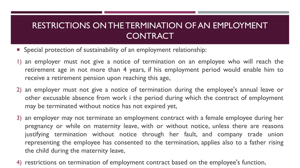 restrictions on the termination of an employment 1