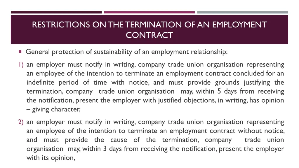 restrictions on the termination of an employment