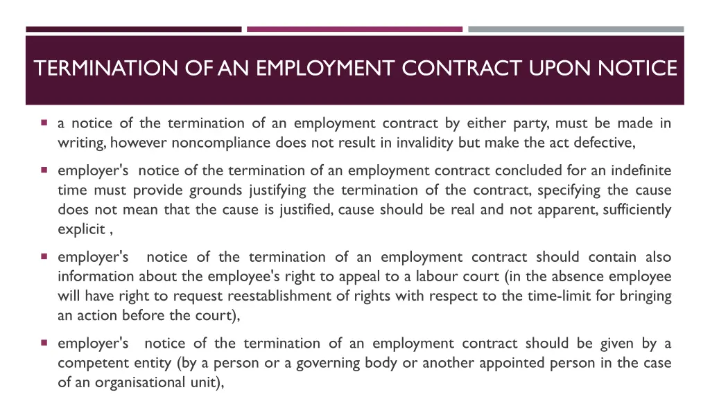 termination of an employment contract upon notice 1