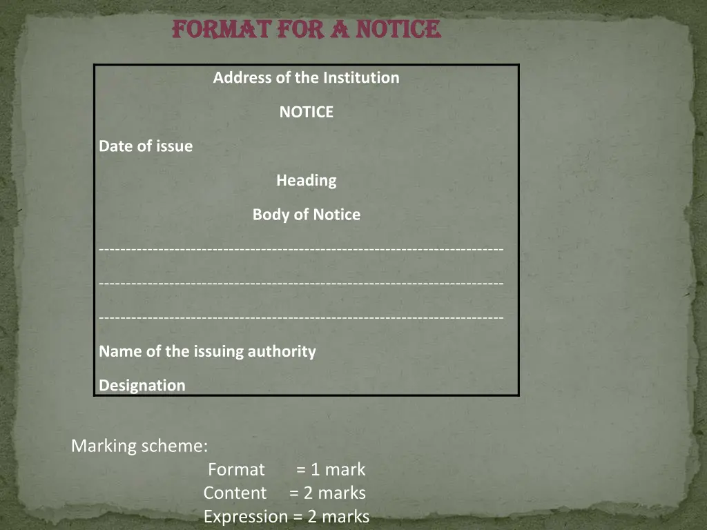 format for a notice format for a notice