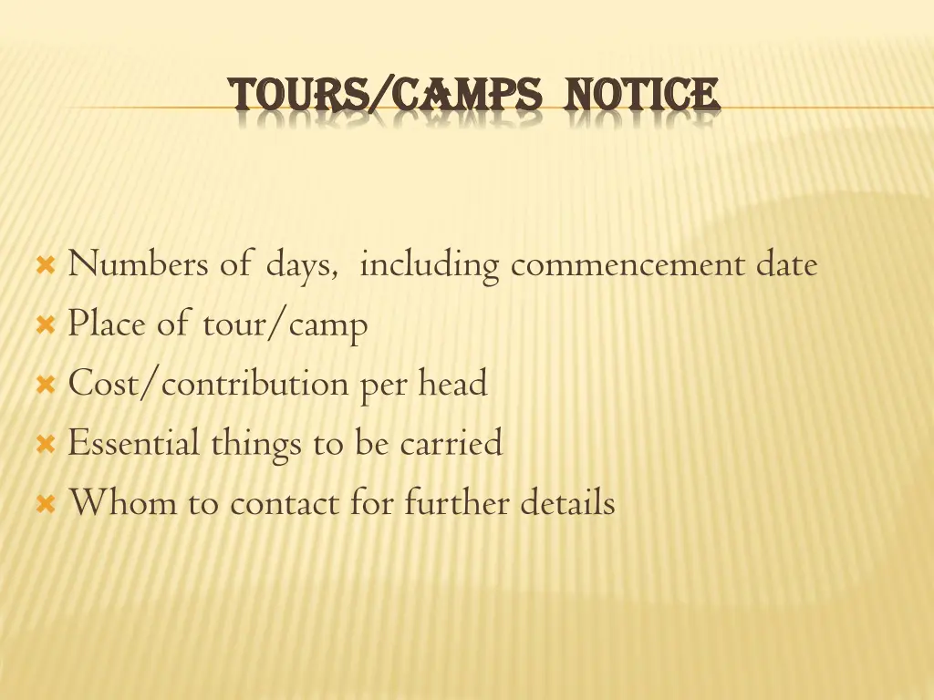 tours camps notice tours camps notice