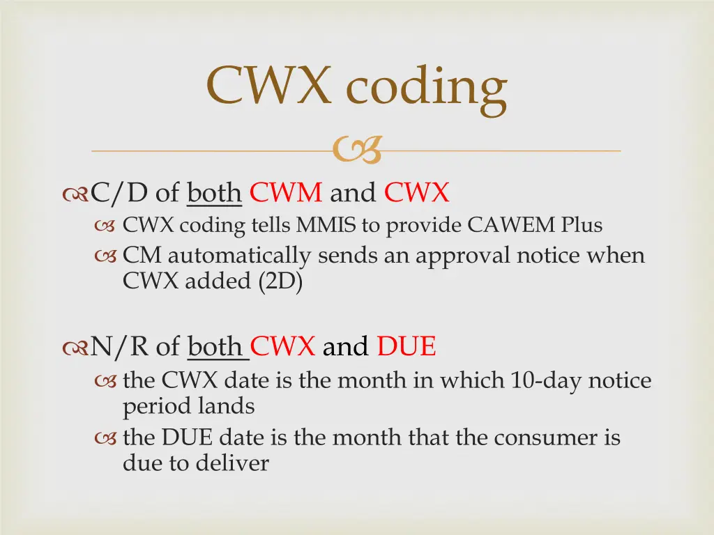 cwx coding