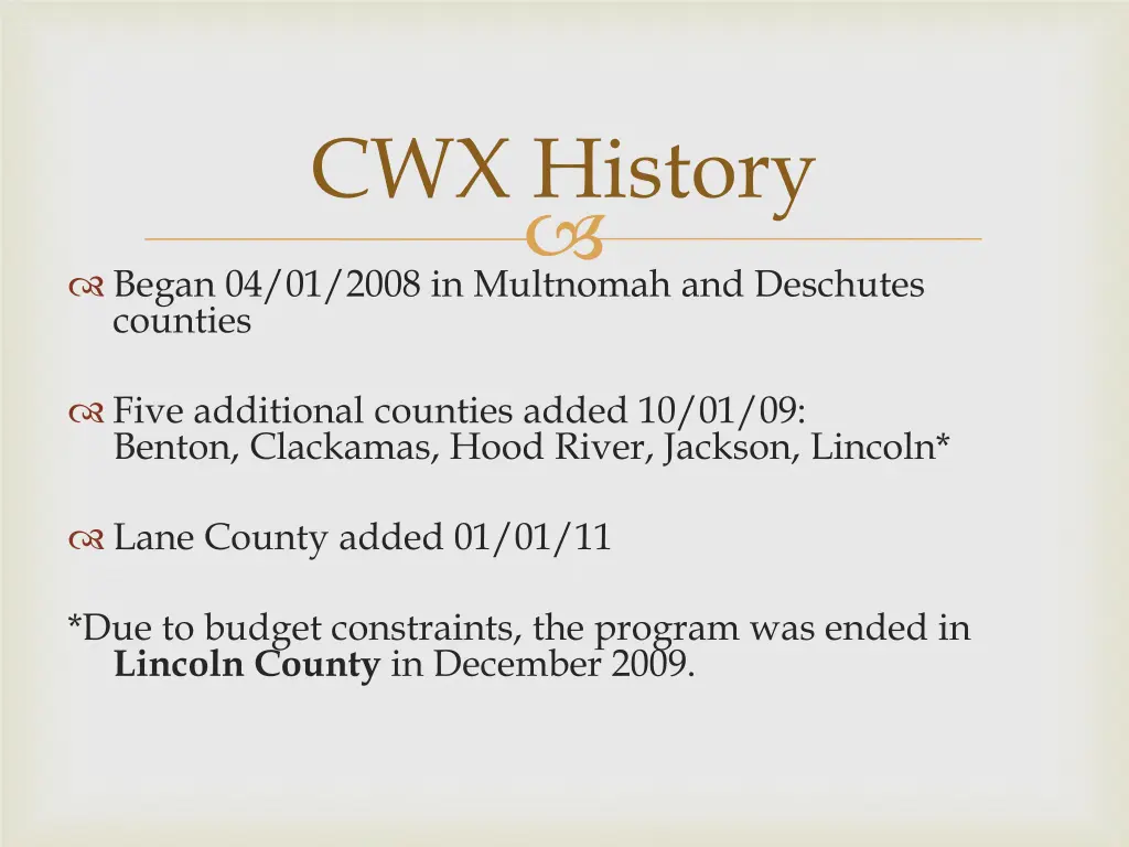 cwx history