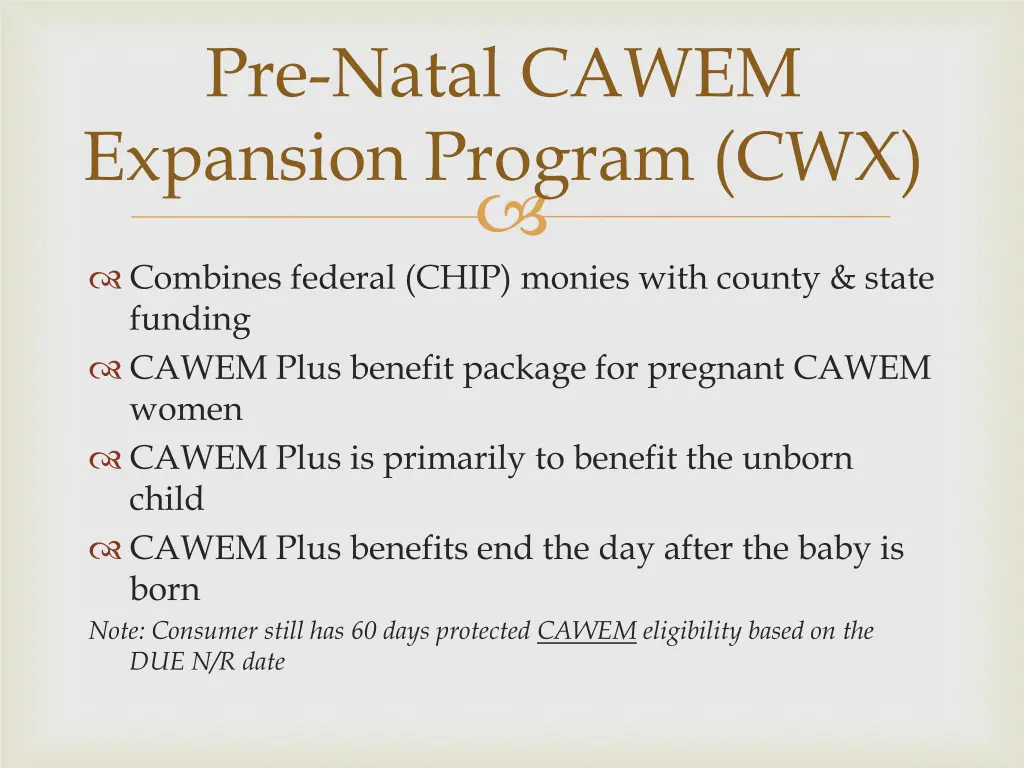 pre natal cawem expansion program cwx