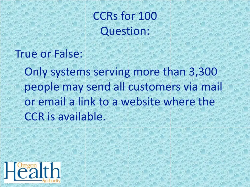 ccrs for 100 question