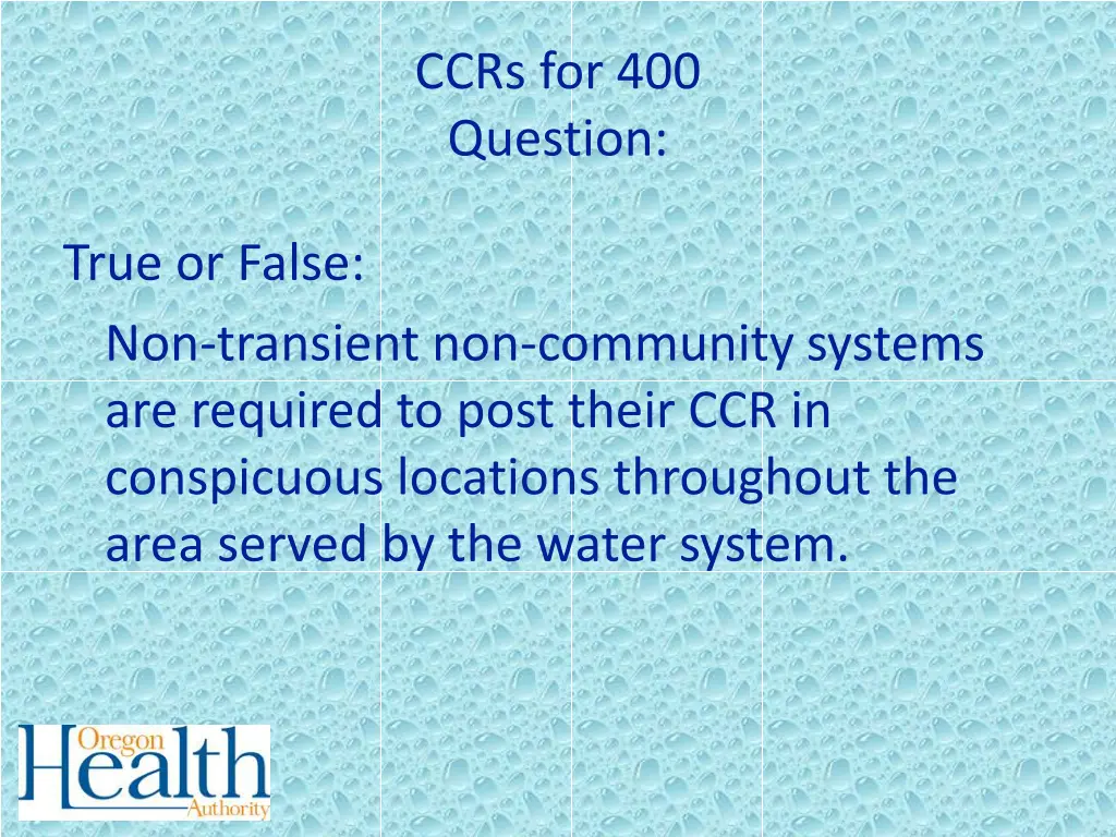 ccrs for 400 question