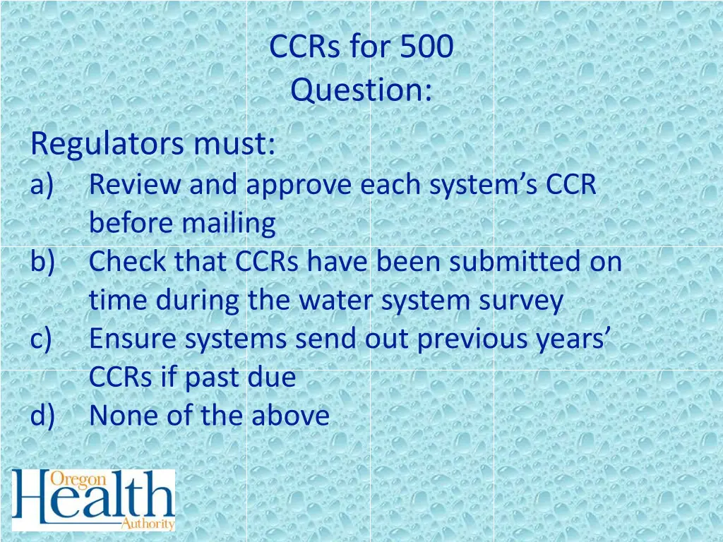 ccrs for 500 question