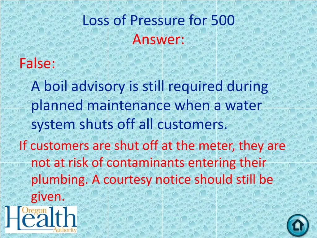 loss of pressure for 500 answer