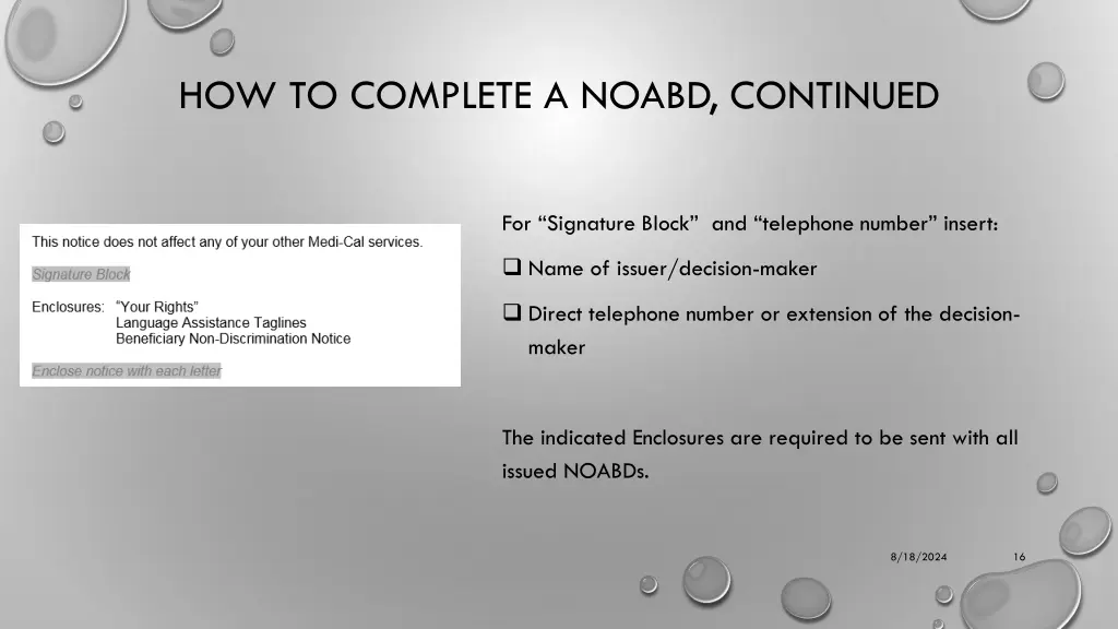 how to complete a noabd continued