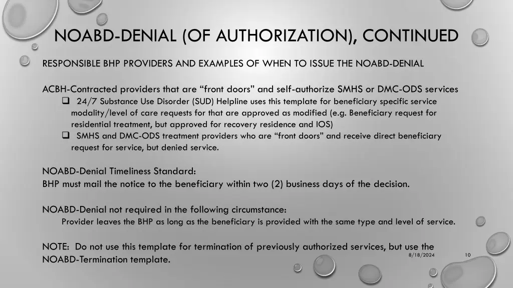 noabd denial of authorization continued