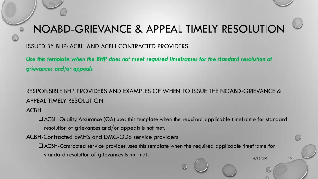 noabd grievance appeal timely resolution