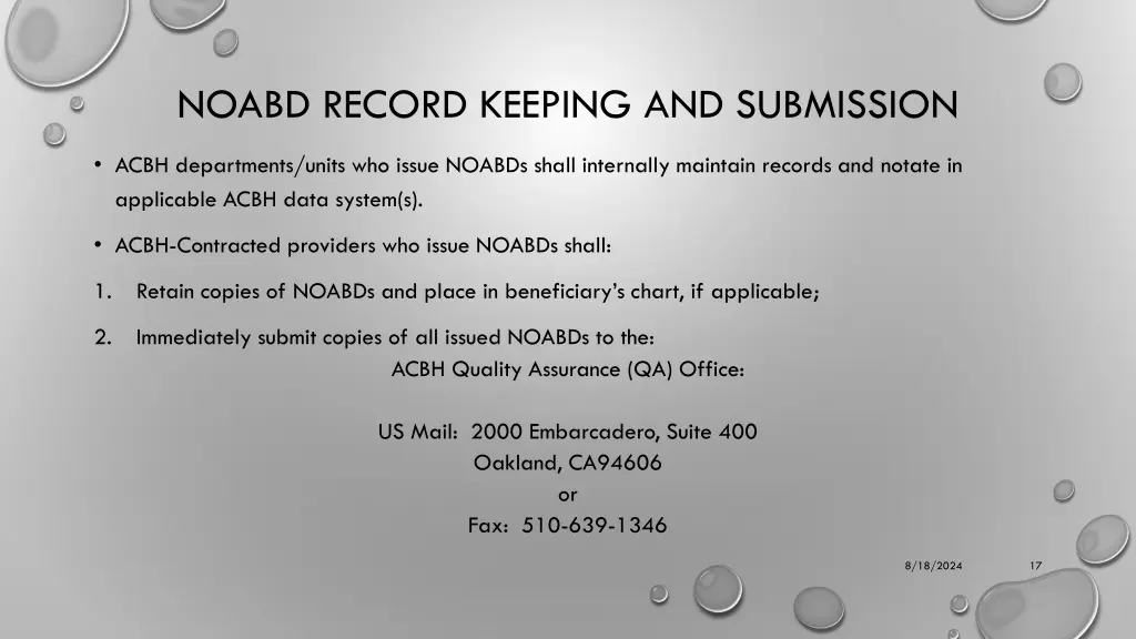 noabd record keeping and submission