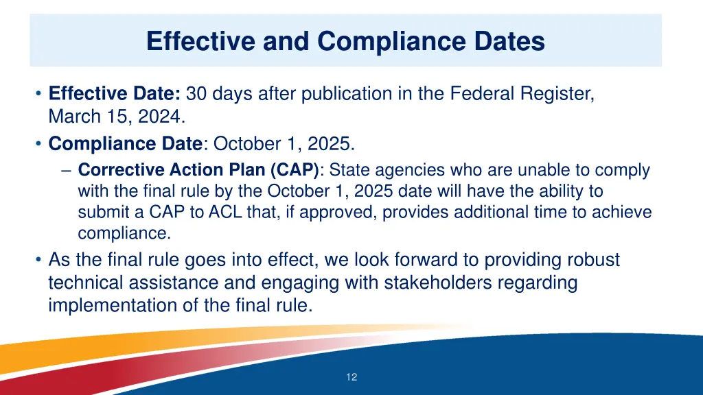 effective and compliance dates