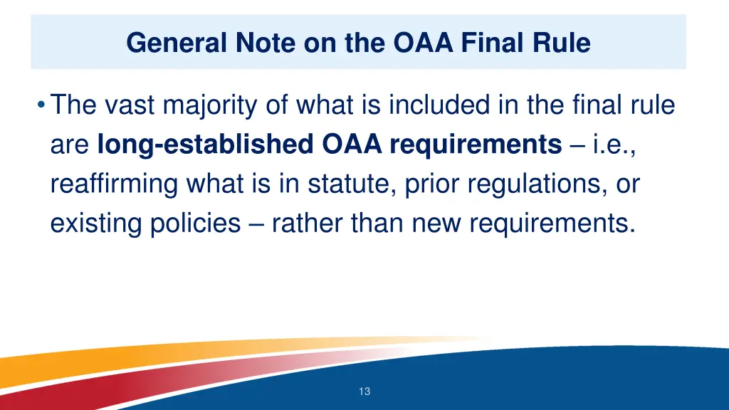 general note on the oaa final rule