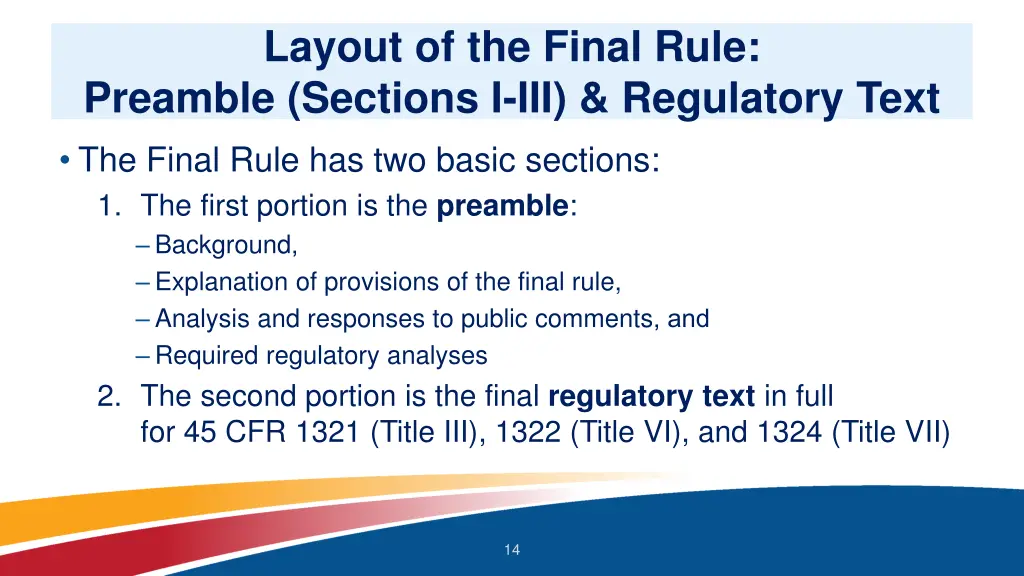 layout of the final rule preamble sections