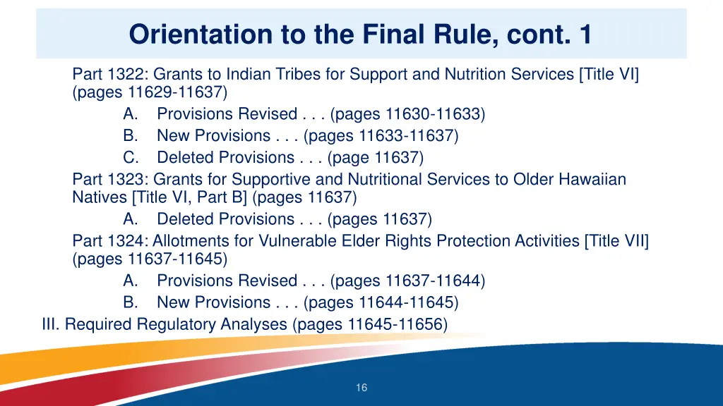 orientation to the final rule cont 1