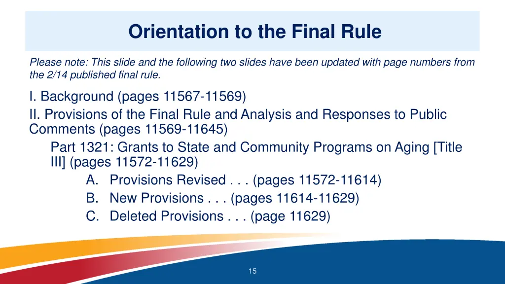 orientation to the final rule