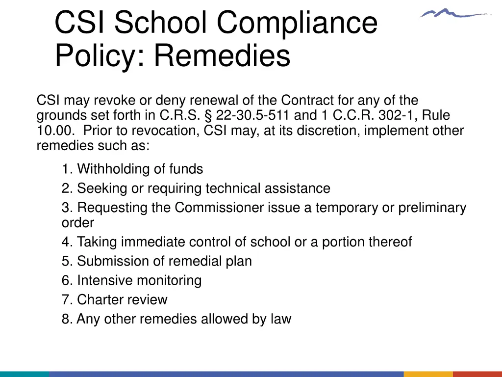 csi school compliance policy remedies