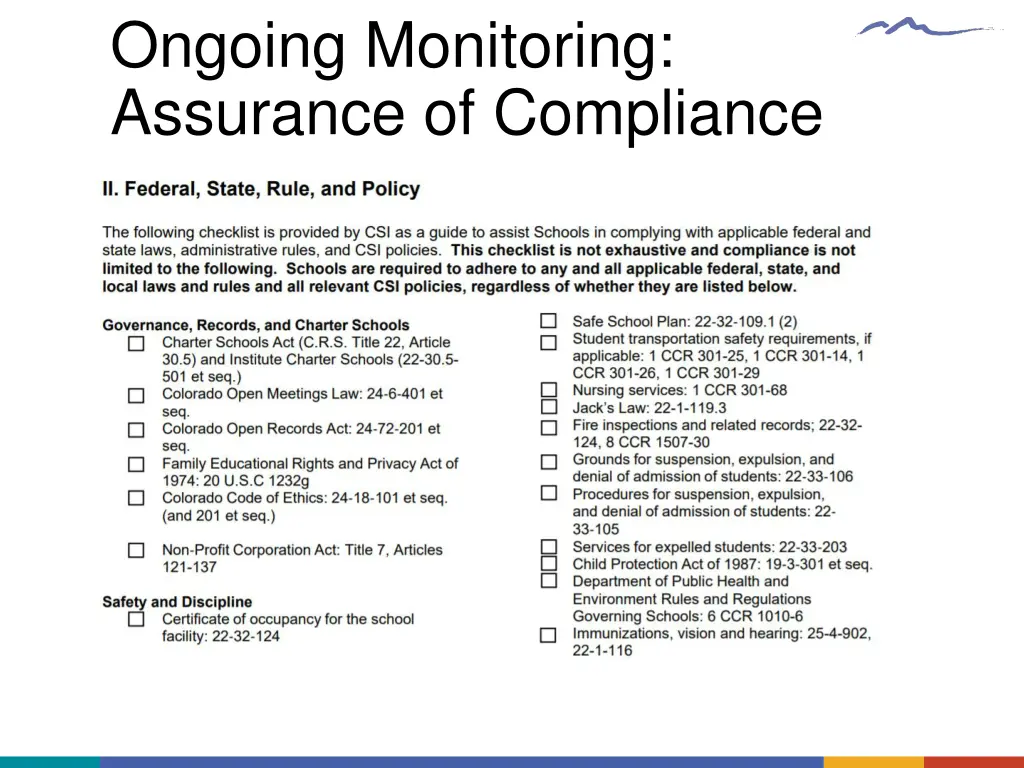 ongoing monitoring assurance of compliance