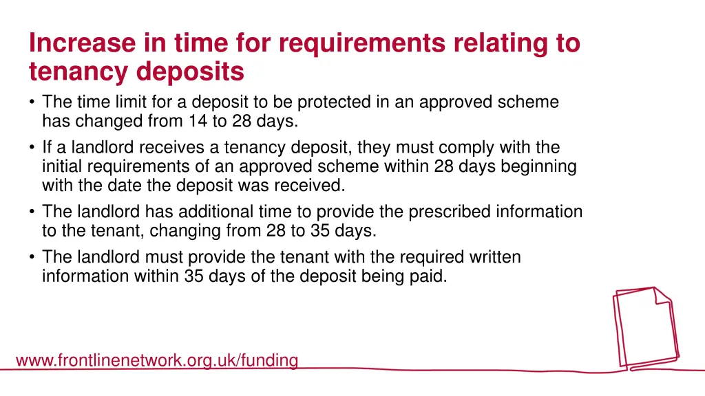 increase in time for requirements relating