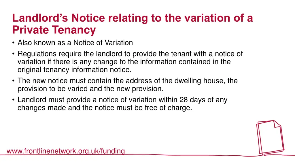 landlord s notice relating to the variation