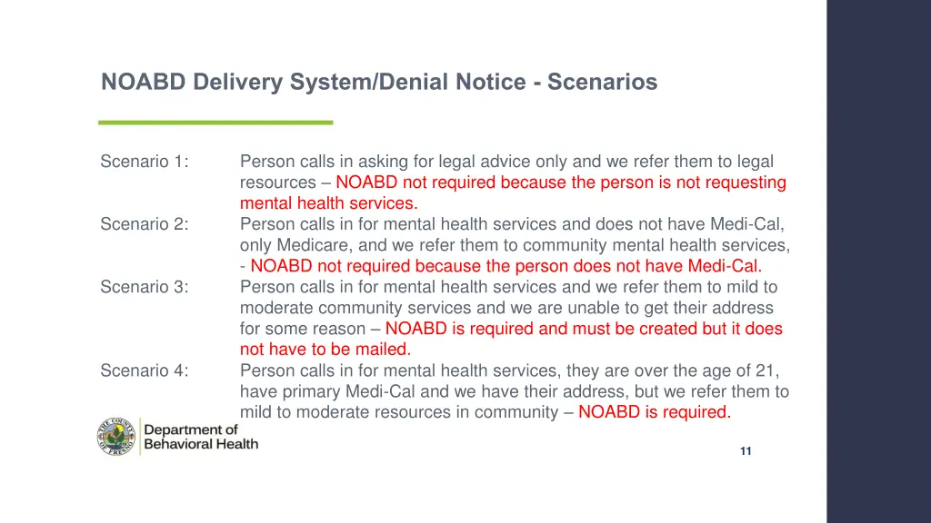 noabd delivery system denial notice scenarios