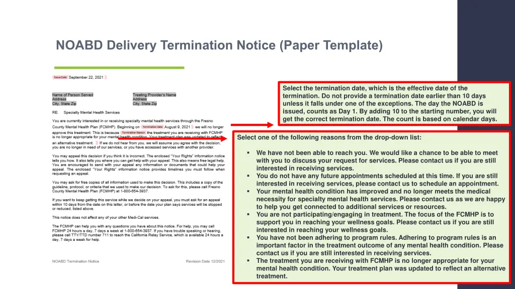 noabd delivery termination notice paper template