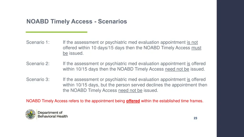 noabd timely access scenarios