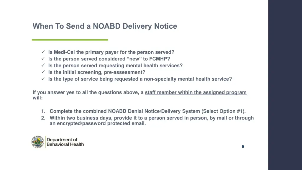 when to send a noabd delivery notice