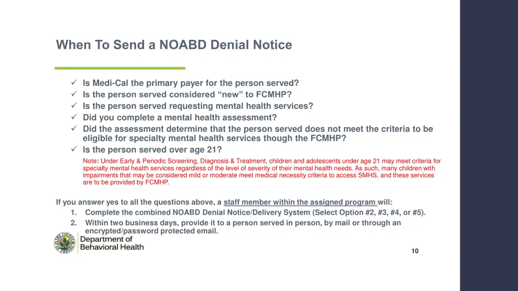 when to send a noabd denial notice