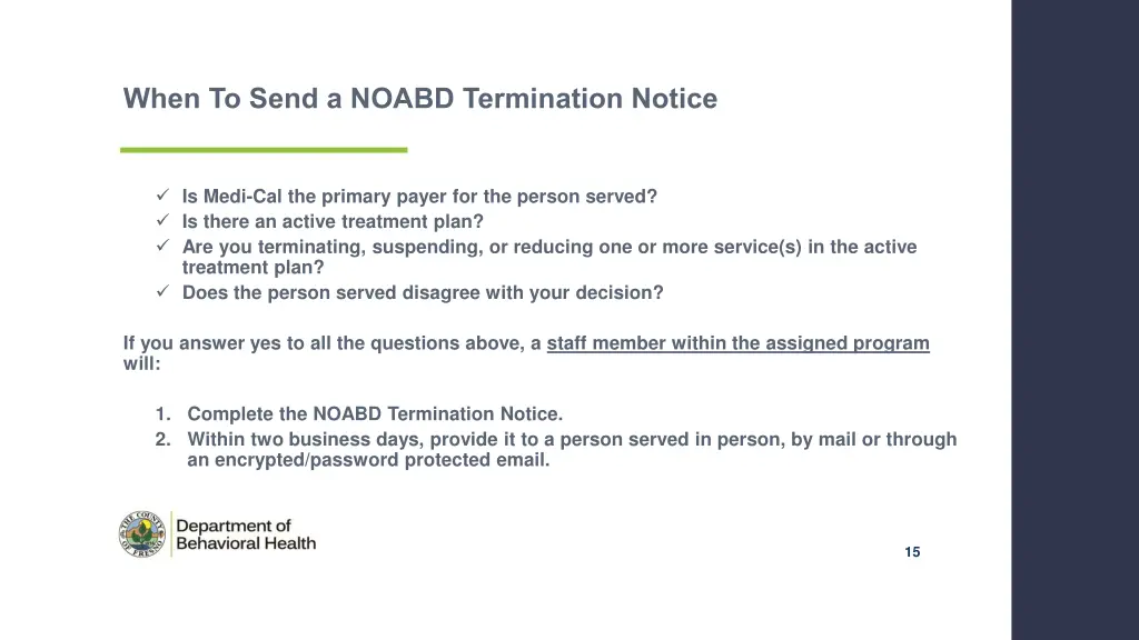 when to send a noabd termination notice