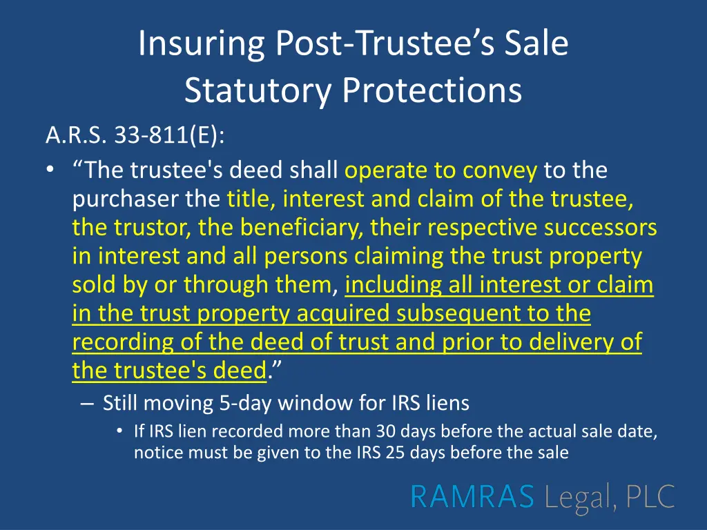 insuring post trustee s sale statutory 1