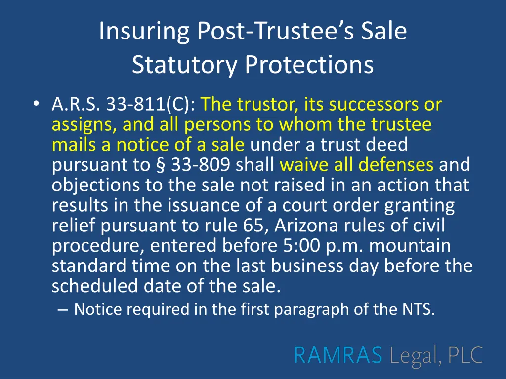 insuring post trustee s sale statutory protections