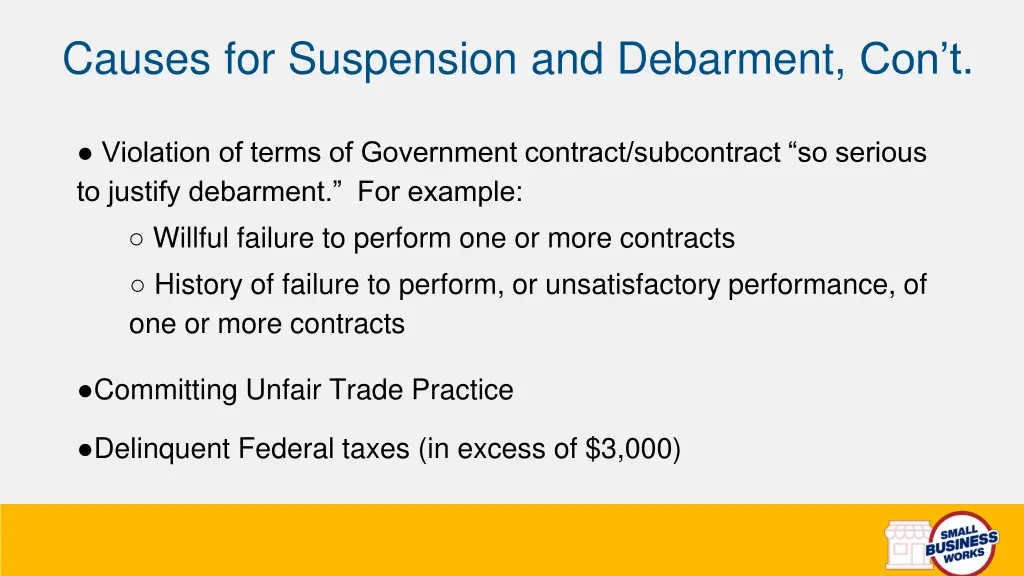 causes for suspension and debarment con t 1