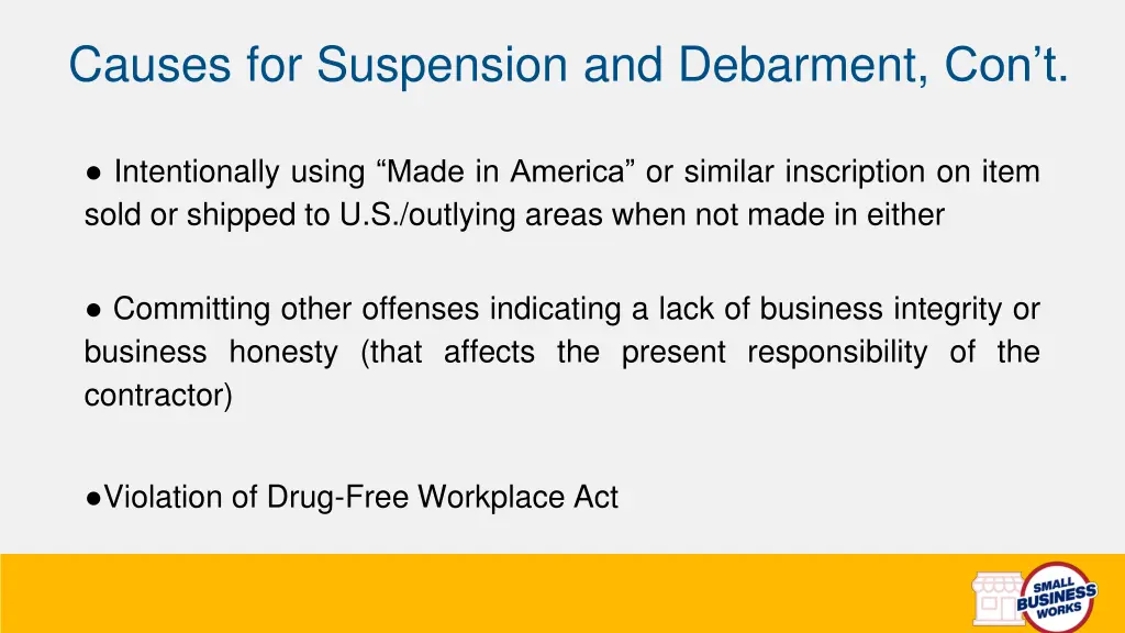 causes for suspension and debarment con t