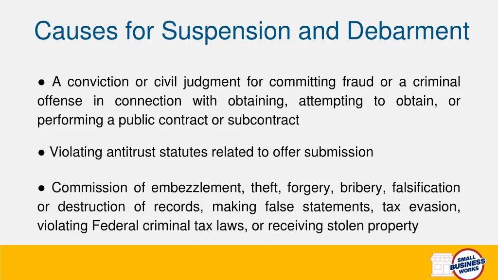 causes for suspension and debarment